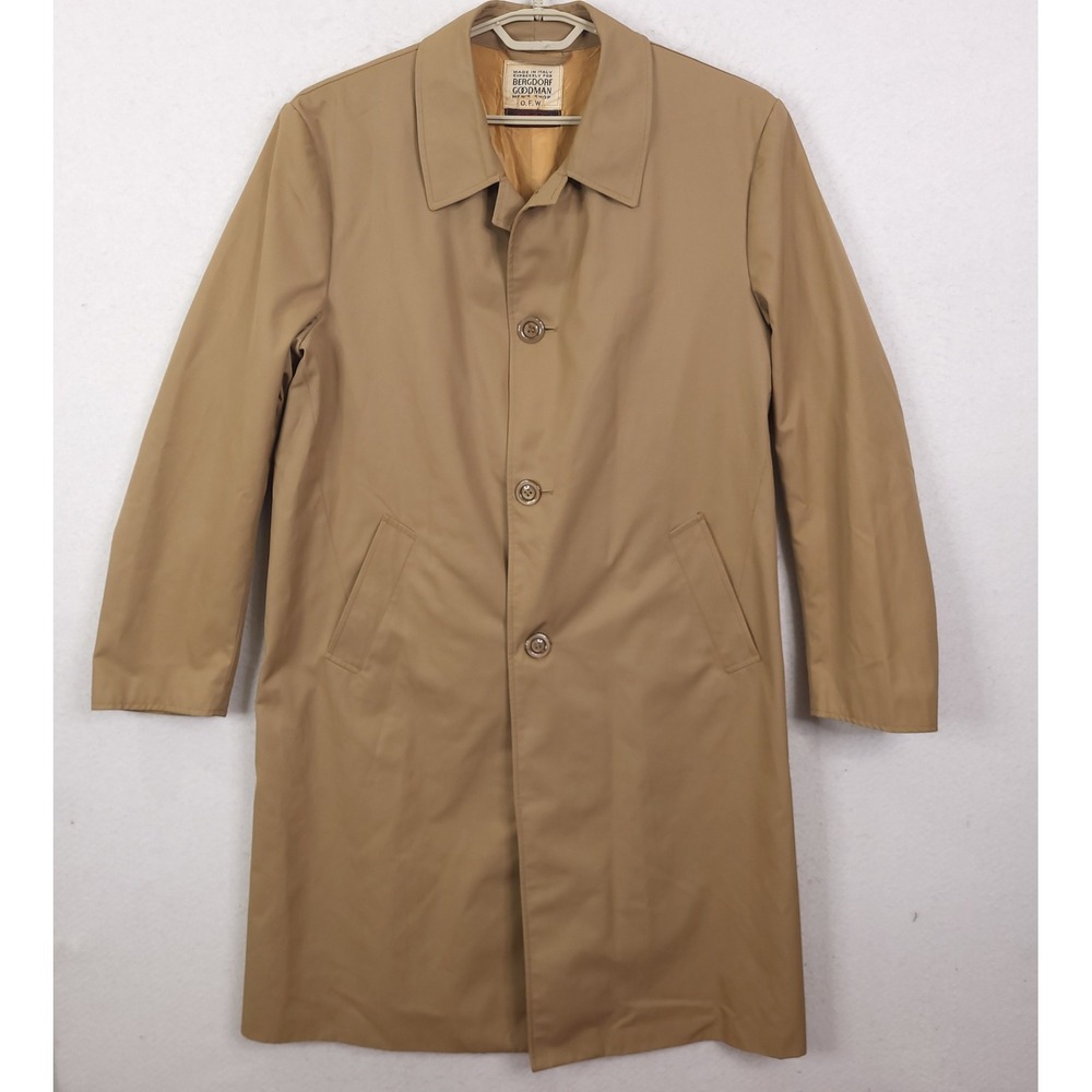 Bergdorf Goodman Trench Coat Mens 44 Tan Italian Made Vintage Raincoat Old Money